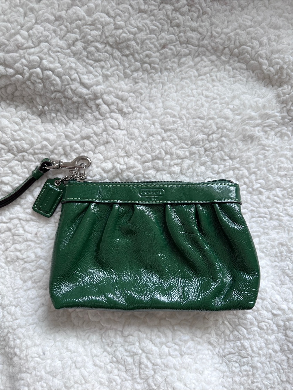 Coach Green Leather Wristlet Pouch with Wrist Strap